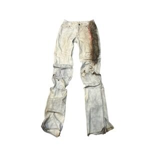 Custom Handmade Riders by Lee Distressed Denim Jeans with Faux Fur Accent Men's